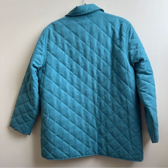 Orvis teal Blue Quilted Barn Coat Button Front Utility Jacket Size Large - Picture 2 of 4